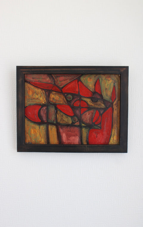 Vintage Mid Century Abstract Oil Painting Signed G. Per | Original Modernist Wall Art