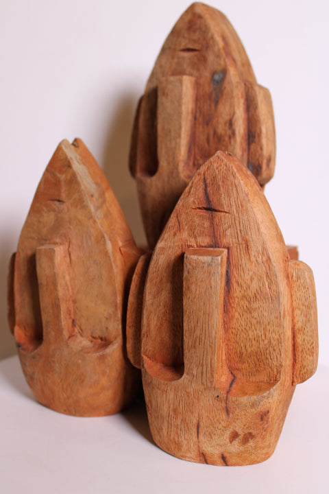 Set of Three Carved Wood Abstract Figures