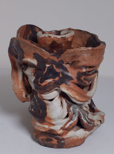 Handmade Abstract Ceramic Vase, Sculptural Marbled Pottery - Vintage