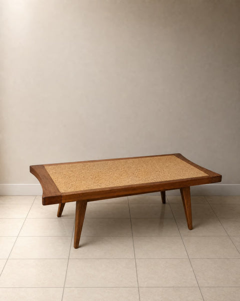 “Paine Furniture” Vintage Mid-Century Modern Wooden Cork Top Coffee Table