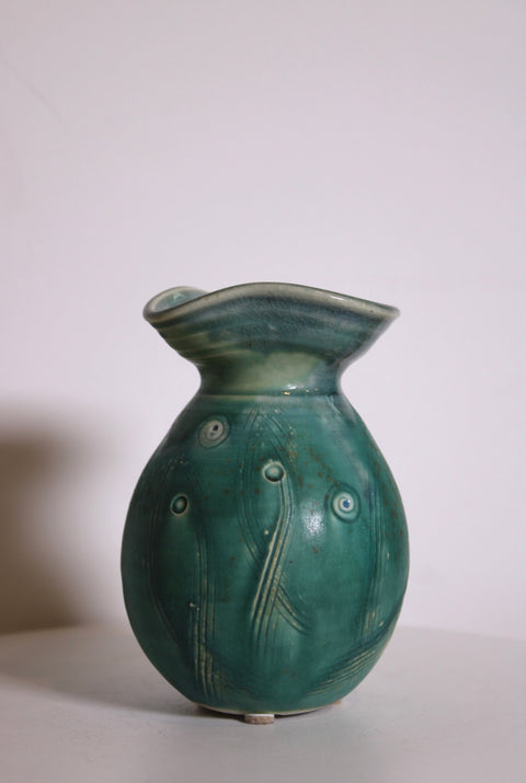 Turquoise Etched Studio Pottery Vase
