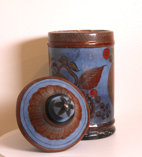 Blue Floral Lidded Pottery Jar