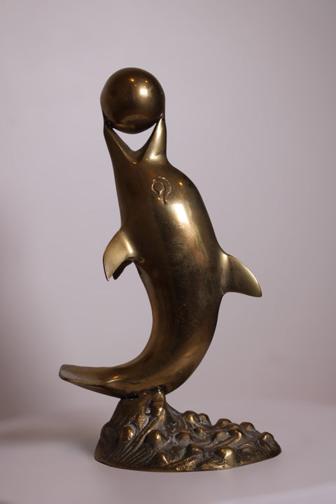 Brass Dolphin Sculpture with Ball
