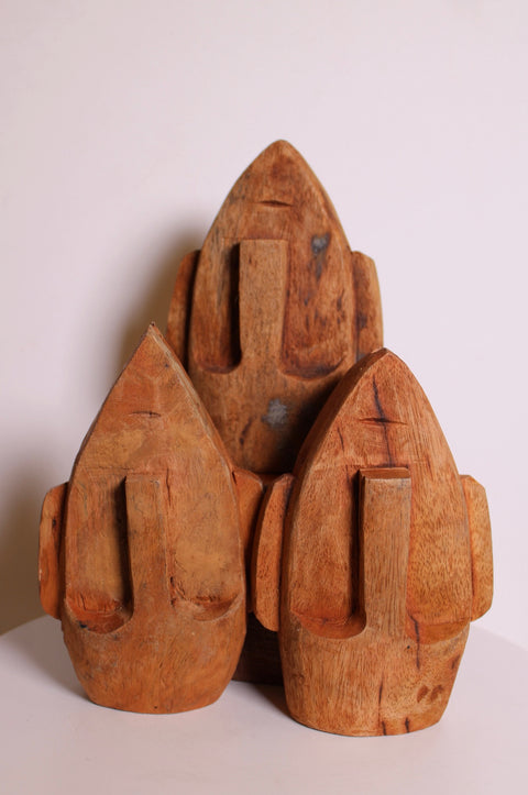 Set of Three Carved Wood Abstract Figures