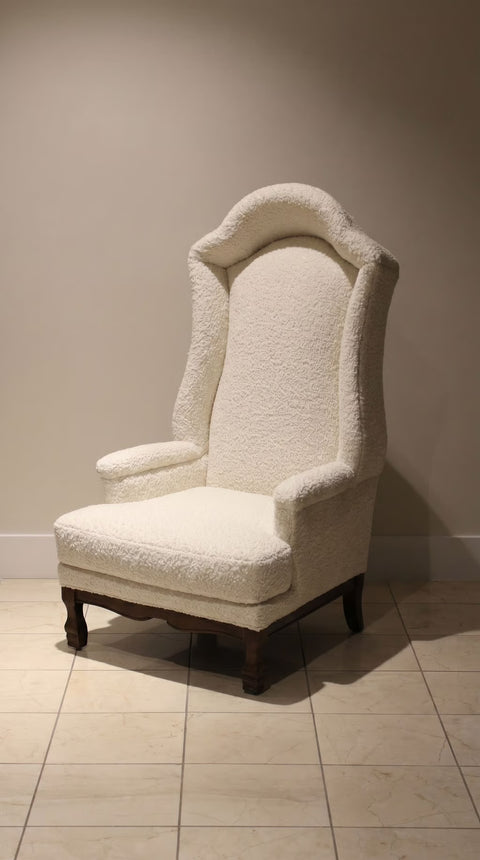 Vintage Cream Bouclé Hollywood Regency Hooded Chair