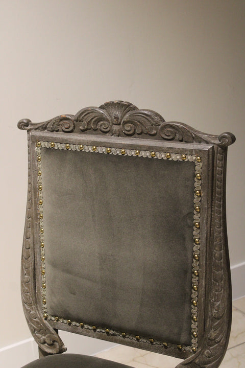 Vintage Carved Suede Side Chairs (Pair) | French Style Accent Chairs