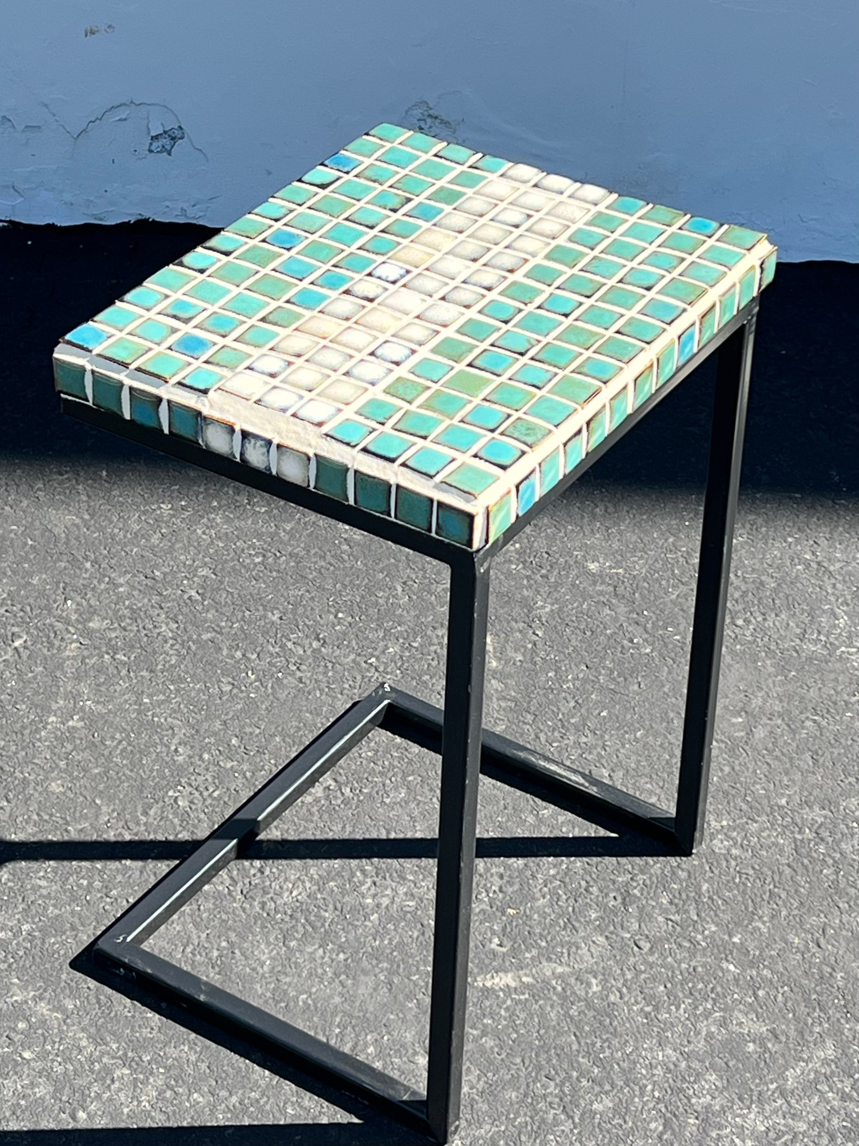 Hand Tiled Turquoise Side Table