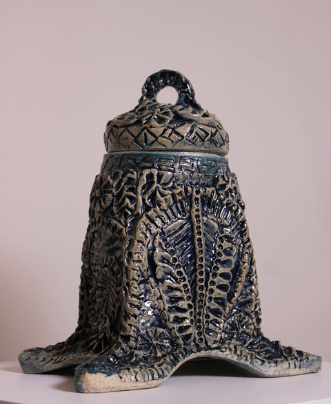 Blue White Folk Art Ceramic Covered Box