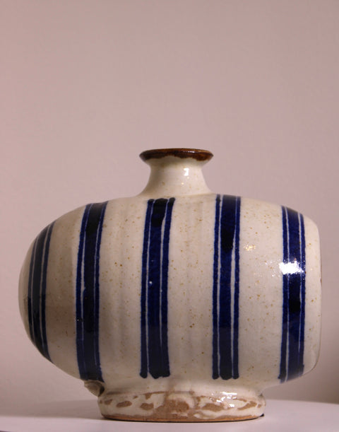 Blue Stripe Studio Pottery Bottle Vase
