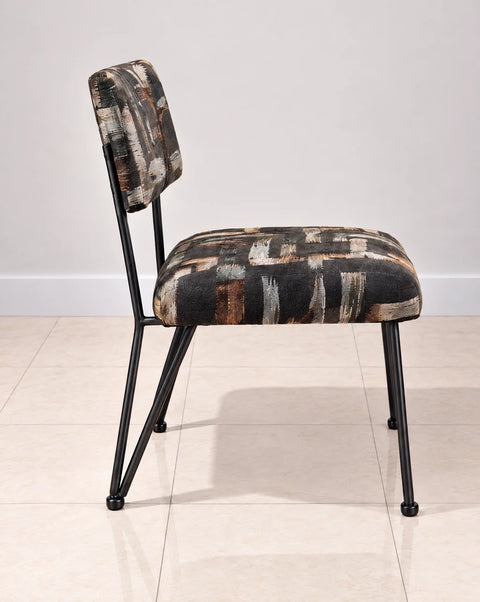 Abstract Pattern Upholstered Side Chair with Black Metal Frame