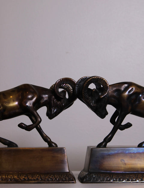 Pair of Brass Ram Bookends