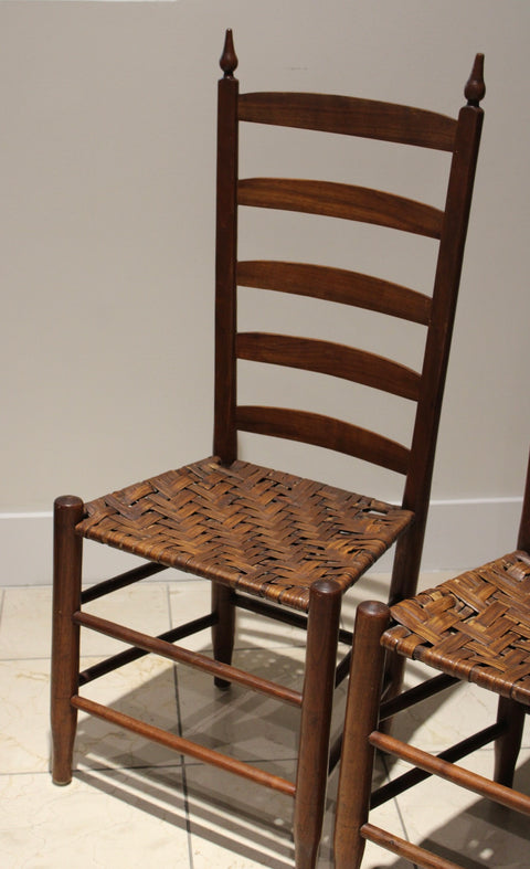 Pair of Antique Style Ladder Back Chairs with Woven Hickory Bark Seats
