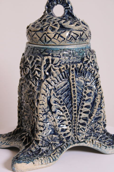Blue White Folk Art Ceramic Covered Box