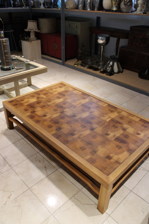 Vintage Parquet Burl Wood Coffee Table