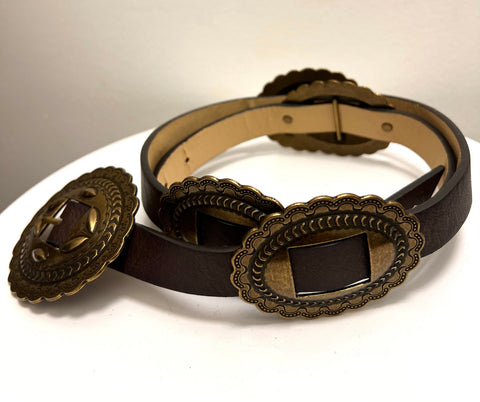 Cipriani Collection Brown Leather Concho Belt
