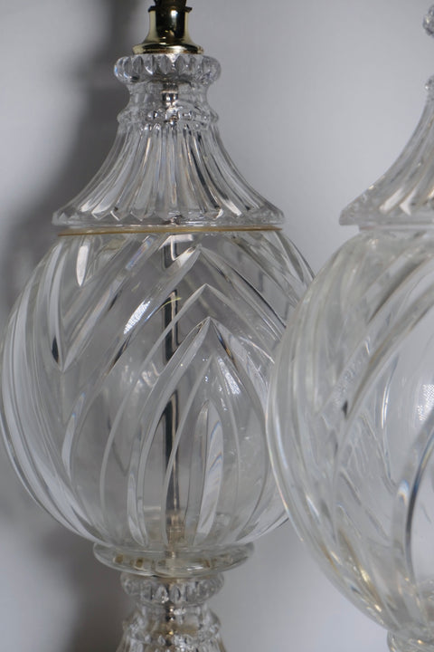 Pair of “Hollywood Regency” Crystal Ball And Brass Lamps