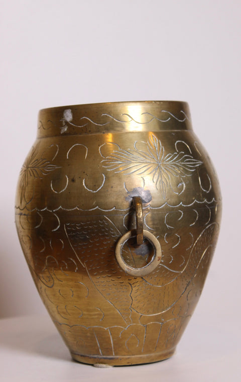 Etched Brass Handled Cachepot