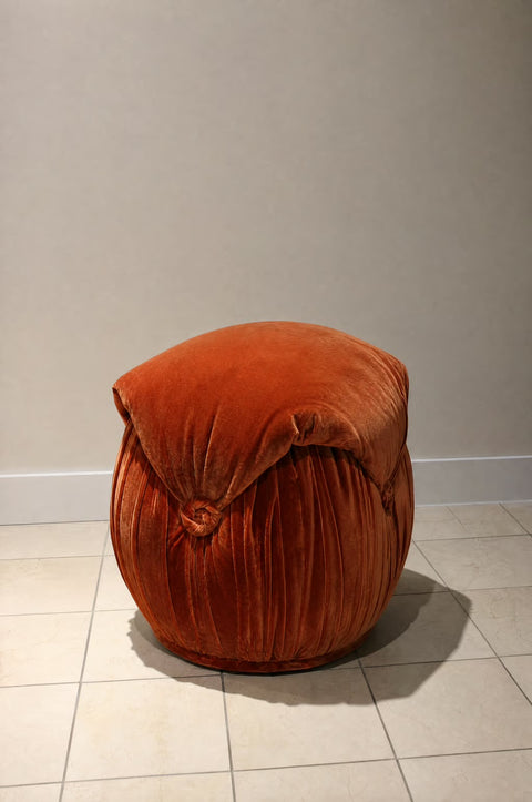 Vintage Newly Reupholstered Mohair Tiered Pouf Footstools
