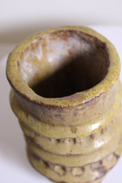Yellow Ribbed Studio Pottery Cup