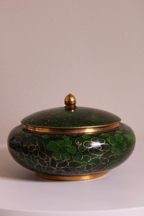 Vintage Chinese Green Cloisonné Trinket Box