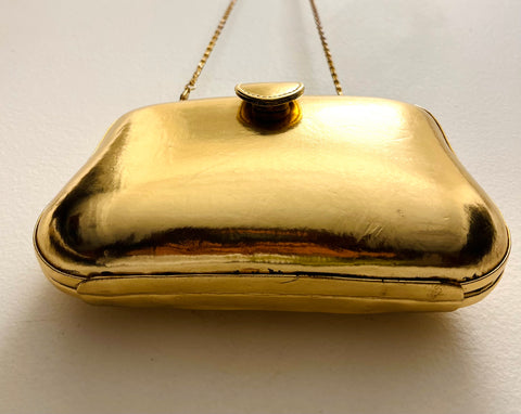 Gold Metallic Frame Evening Bag with Chain Strap