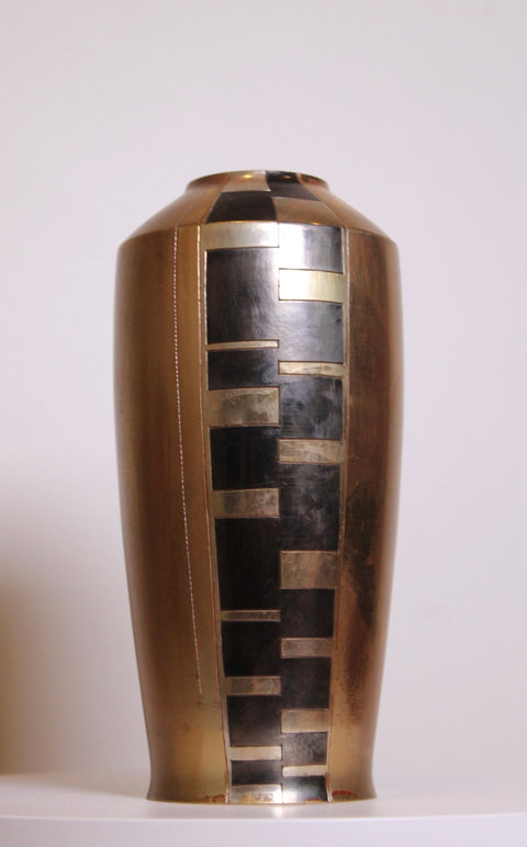 Modernist Brass Inlay Vase