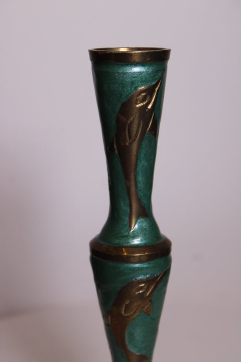 Verdigris Dolphin Brass Goblet Vase