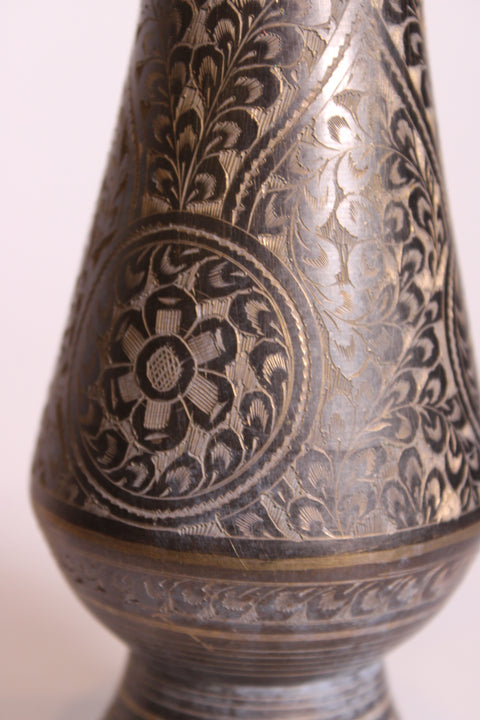 Dark Etched Brass Vase