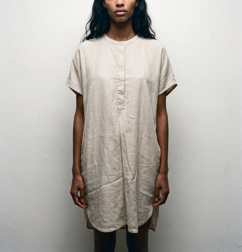 Vintage Beige Button-Front Dress