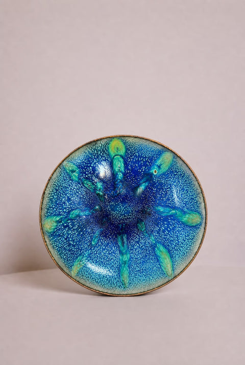 Vintage 1970s Blue Enamel Art Bowl | Handcrafted Watercolor Decorative Dish