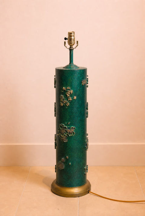 Pair of Green Antique Wallpaper Roller Lamps