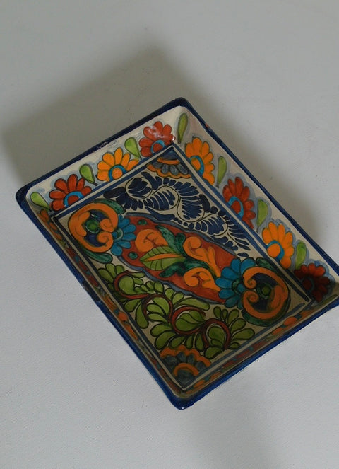 Vintage Talavera Yunquera Puebla Mexico Hand-Painted Rectangular Serving Tray