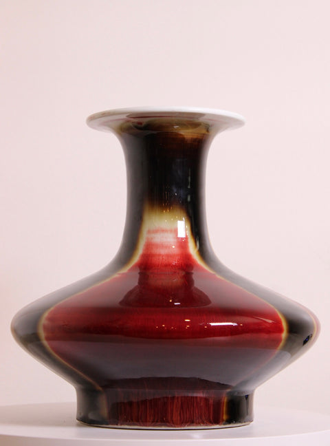 Vintage Chinese Flambé Sang De Boeuf Transmutation Glazed Craquelure Porcelain Vase