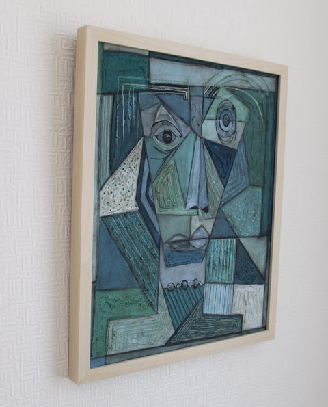 Angela Dickerson Blue Face Study Original Framed Artwork