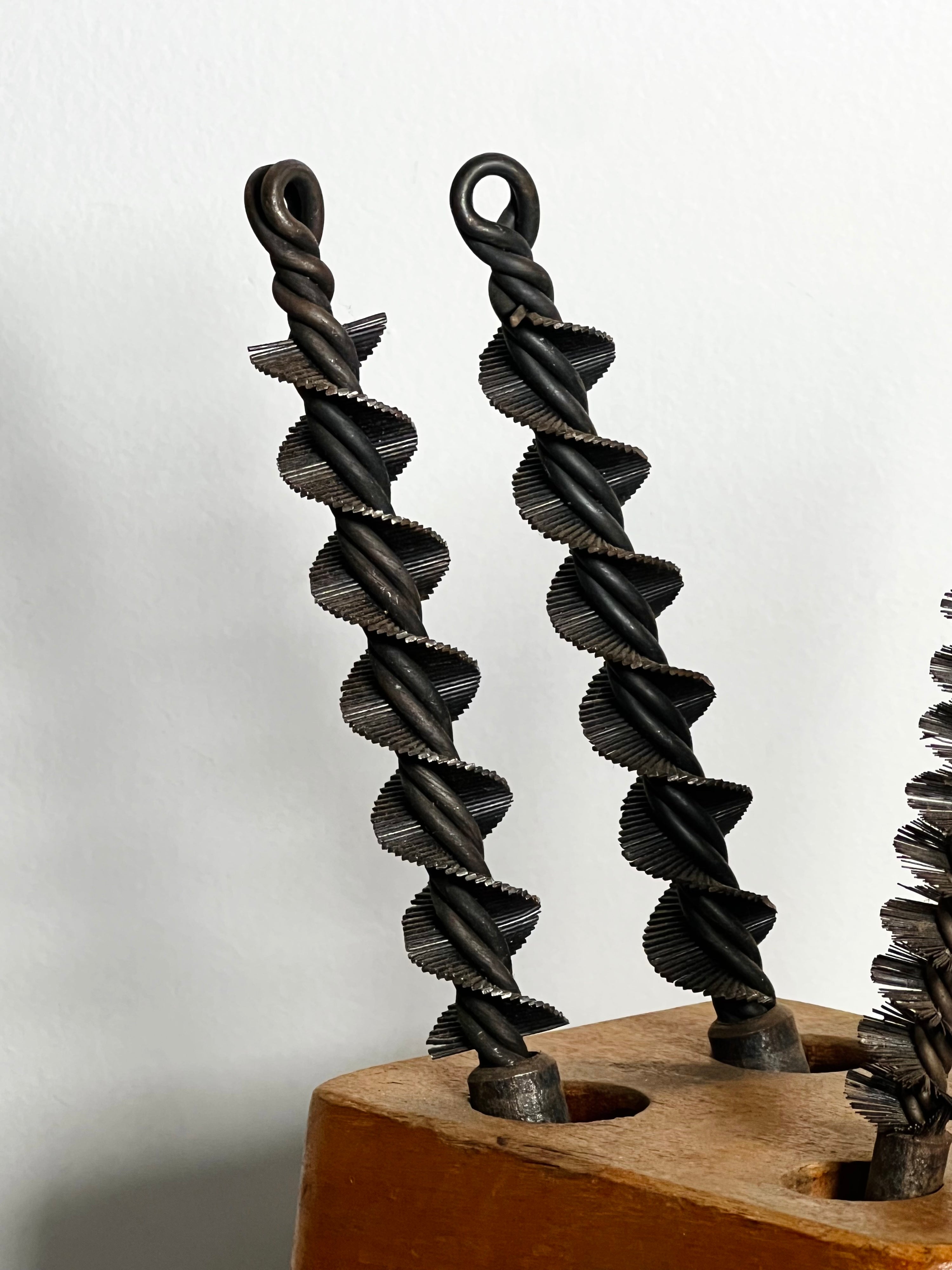 Antique Lathed Turned Wood Drill Holder & Bits (Vintage)