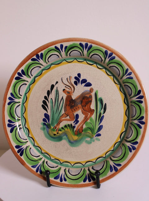 Talavera Style Folk Art Ceramic Plates Pair