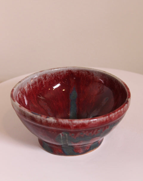 Signed Studio Pottery Bowl Red Drip Glaze