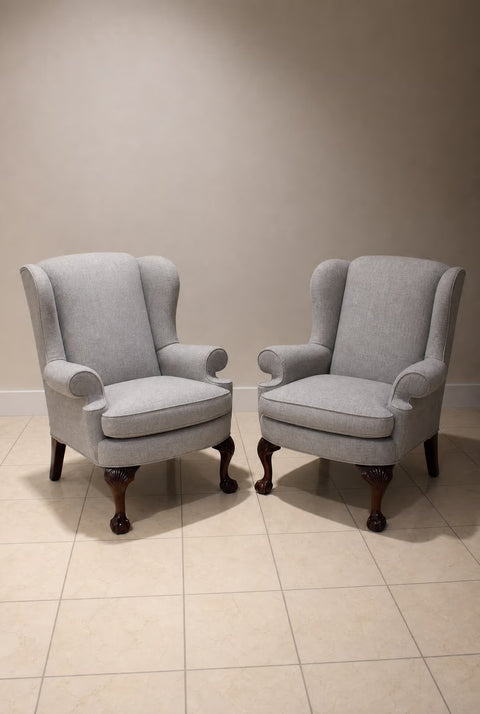 Vintage Upholstered Wingback Lounge Chairs (Pair) | Traditional Accent Chairs