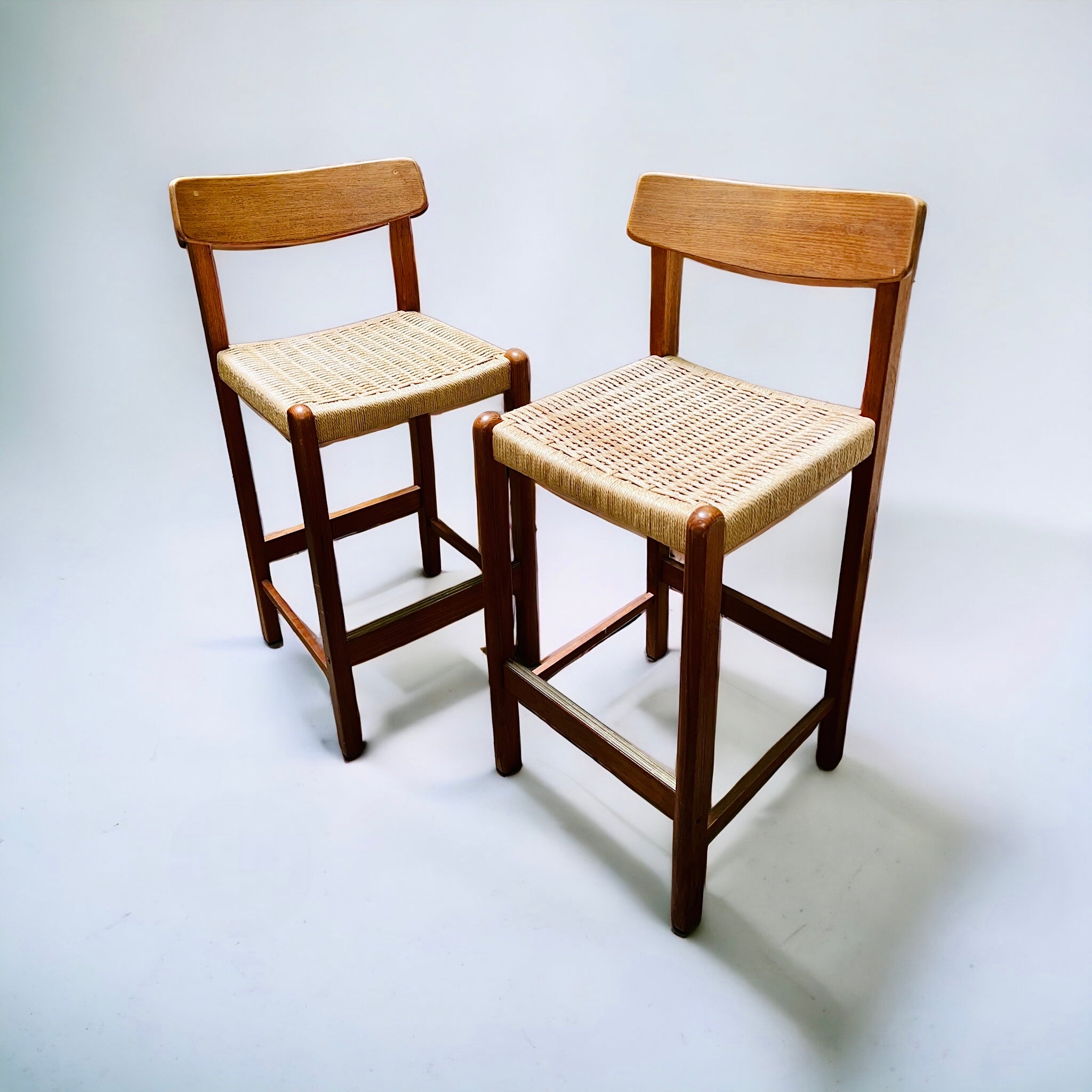 Woven/Wood Tall MCM Barstools (Vintage)
