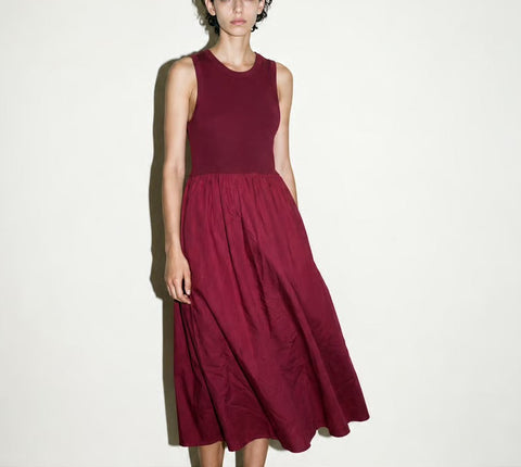 Vintage Burgundy Pleated Sleeveless Dress — product detail