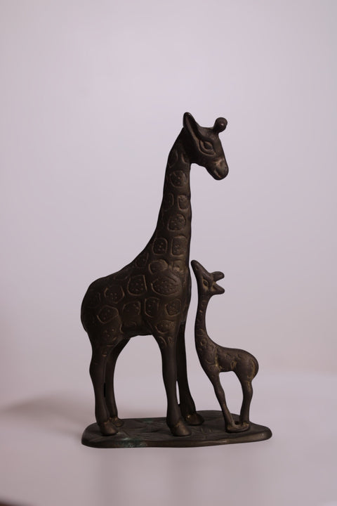 Brass Giraffe Mother and Baby Sculpture