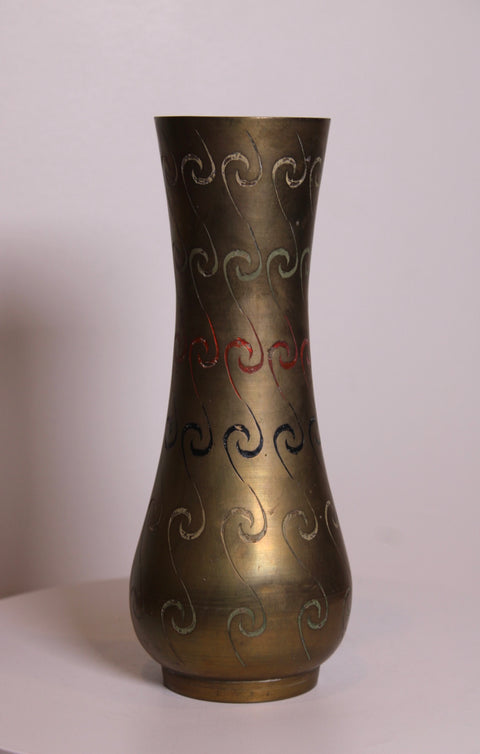 Tall Brass Swirl Pattern Vase
