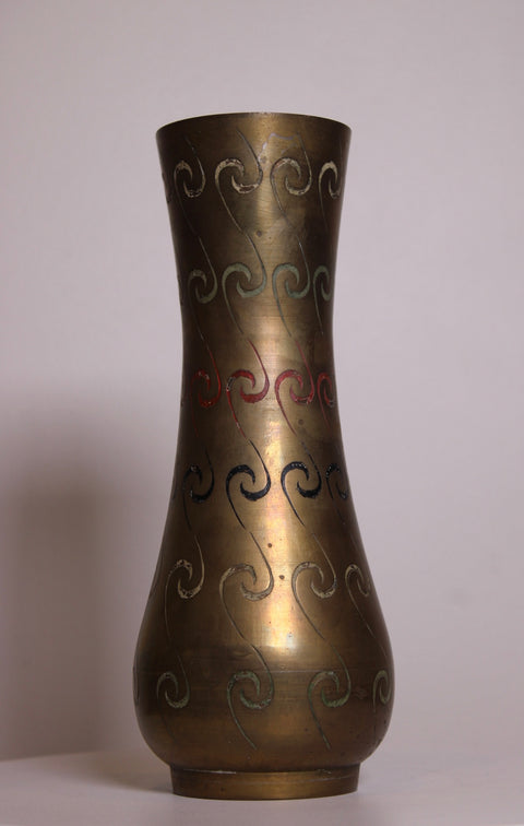 Tall Brass Swirl Pattern Vase