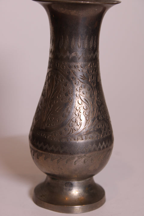 Indian Etched Brass Floral Vase