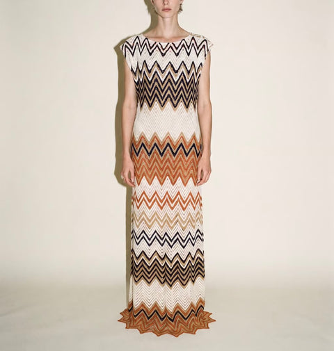 Vintage Zigzag Crochet Knit Dress