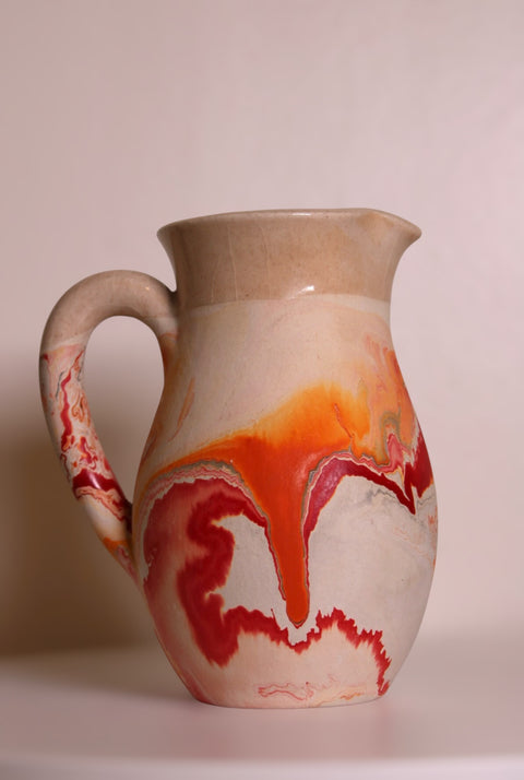 Vintage Nemadji Pottery Pitcher Vase Orange Red Marbled Clay Vessel