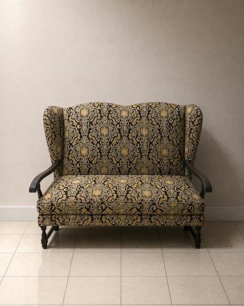 Early 20th Century Vintage Wingback Ikat Settee