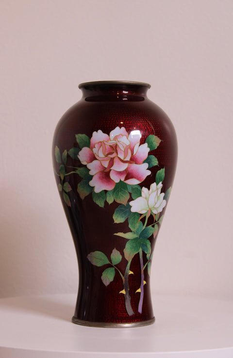 Red Cloisonné Rose Vase