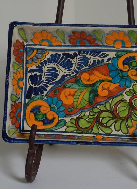Vintage Talavera Yunquera Puebla Mexico Hand-Painted Rectangular Serving Tray