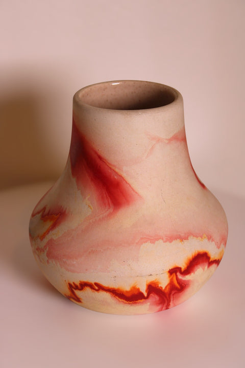 Vintage Nemadji Pottery Marble Swirl Bud Vase Orange Red Handmade Clay